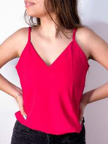 Women's Tank Top With Adjustable Straps Basic Crepe Strappy Top - Rosa Fucsia - Ver 2
