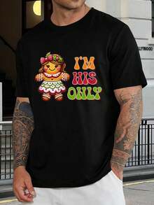 Camisetas de Navidad para Parejas a Juego | 'Soy el único de ella' 'Soy el único de él' Diseño de pareja de pan de jengibre | Regalo navideño, sesión fotográfica familiar, ropa festiva para marido y mujer - Negro - Ver 1