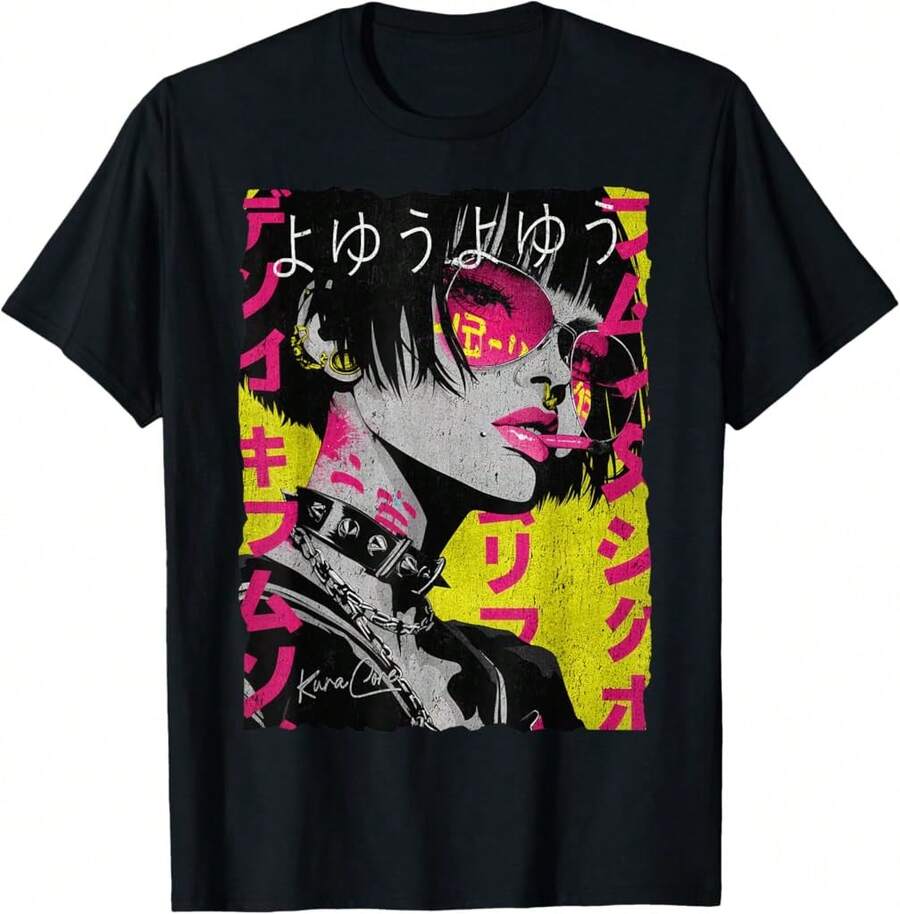 Japanese Streetwear Cyberpunk Y2k Techwear Retro Manga Anime T-Shirt>EX Gifts For Teen Boys - 黑色 - 查看 1