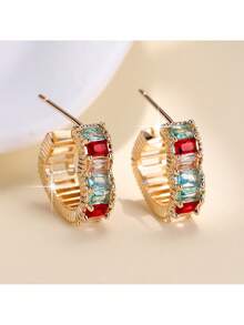 1 对简约心形精致女士耳环，百搭且