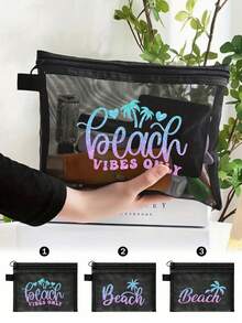 Maestra Mesh Cosmetic Bag Lipstick & Cushion Puff Storage Portable Make-Up Bag Transparent Organizer Bag Toiletry Bag Travel Pouch,Makeup Bag Makeup Pouch Skincare Bag Toiletry Bagtravel Essentials For Vacation Summer Holiday Back To School School Stuff Bag For School Travel Bag For Women Makeup Bag For Travel - Black - View 1