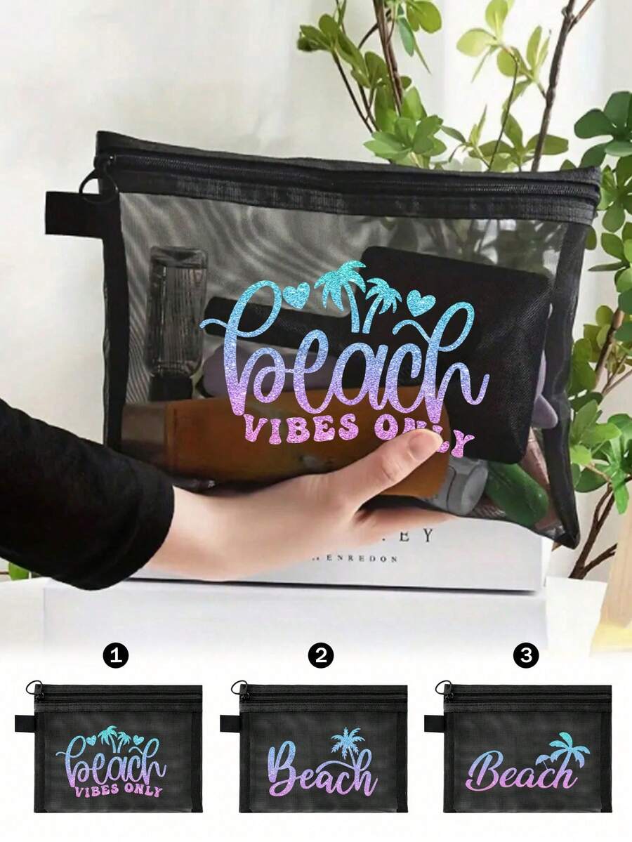 Maestra Mesh Cosmetic Bag Lipstick & Cushion Puff Storage Portable Make-Up Bag Transparent Organizer Bag Toiletry Bag Travel Pouch,Makeup Bag Makeup Pouch Skincare Bag Toiletry Bagtravel Essentials For Vacation Summer Holiday Back To School School Stuff Bag For School Travel Bag For Women Makeup Bag For Travel - Black - View 1