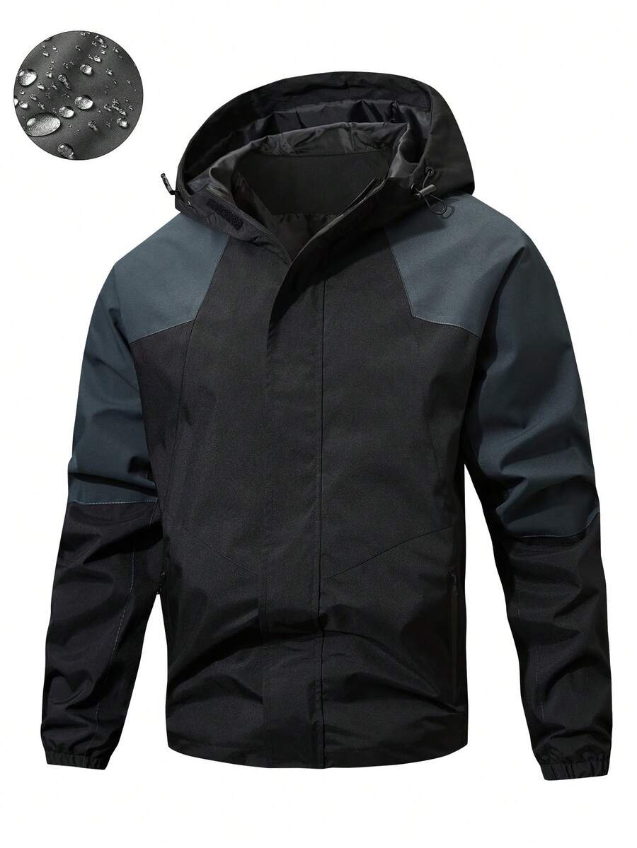 Men's Outdoor, Casual Windproof Patchwork Hooded Jacket, Fall - Black - View 1