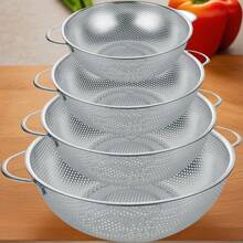1 pieza Cesta de drenaje multiusos de acero inoxidable con asa, colador de cocina apilable para escurrir pasta, frutas y verduras, artículos de cocina para una eficiencia de cocina óptima con estilos acogedores de otoño e invierno - Plateado - Ver 11