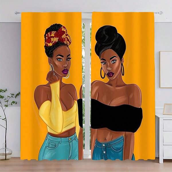 2 pezzi/1 set di tende con motivo su sfondo giallo, tende oscuranti lavabili in lavatrice, decorazione per la casa per camera da letto, soggiorno, decorazioni per le vacanze