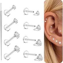 Milacolato G23 Titanium Threadless Flat Back Earrings Studs Hypoallergenic 14K Gold Filled Nose Rings Studs 20G/18G/16G Labret Studs Lip Ring Push In Helix Tragus Medusa Monroe Piercing Jewelry - Flat Back Earrings - 查看 9