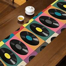 Retro Vinyl Record Design Polyester Table Runner - Woven, Rectangular, Decorative Tablecloth Suitable For Seasonal Kitchen Decor, Indoor Room Renovation And Outdoor Gathering