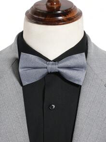 1pc Men Fashionable Solid Color Simple Plaid Textured Double Layer Bowknot, Suit For Banquet, Wedding, Party, Festival Styling Men Necktie