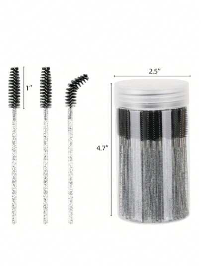 100 قطعة فرش رموش بحاوية، فرش ماسكارا قابلة للانحناء للاستخدام مرة واحدة لحواجب، فرشاة رموش لتمديد الرموش، فرشاة حواجب، فرش زيت الخروع (وردي بلوري)