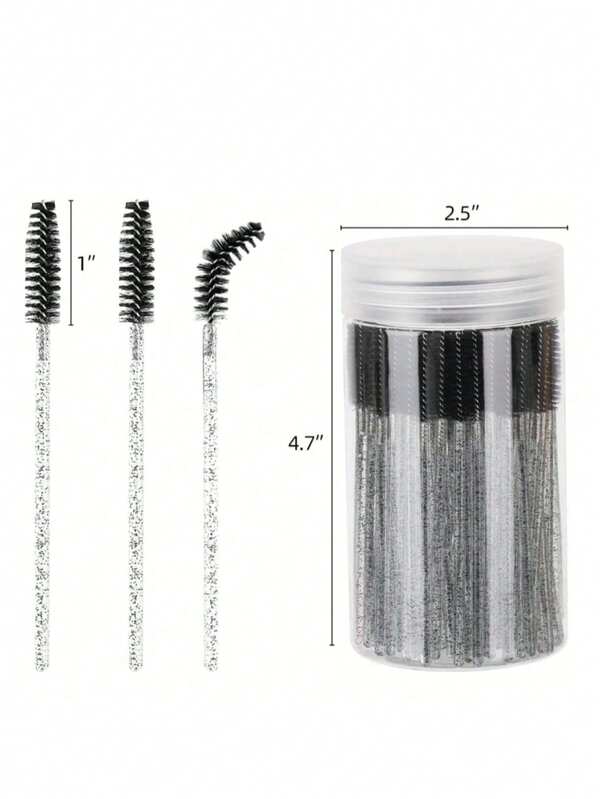 100 قطعة فرش رموش بحاوية، فرش ماسكارا قابلة للانحناء للاستخدام مرة واحدة لحواجب، فرشاة رموش لتمديد الرموش، فرشاة حواجب، فرش زيت الخروع (وردي بلوري)