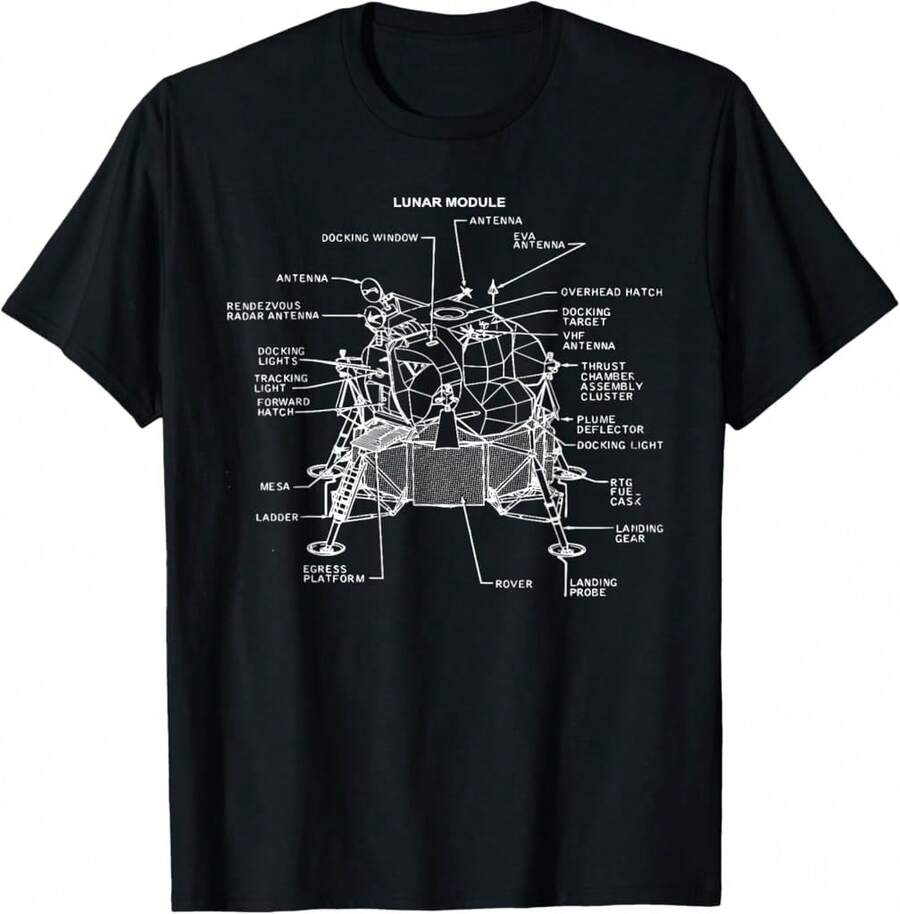 Apollo Lunar Module Moon Landing Moonshot Blueprint T-Shirt Gift For Dad Graduation Gift For Son Mother's Day Gift For Mom - Black - View 1