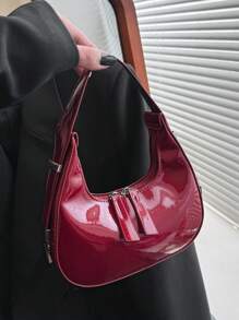 Women's Unique Design Crescent Moon Handbag, Small Underarm Shoulder Mirror Bag, & Versatile