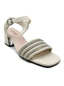 Sandales à talons hauts avec boucle réglable et décoration de strass pour femmes - Beige - Voir 2