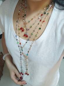 2 pezzi Collana lunga con ciondolo a forma di Y, con ciondolo a forma di ciliegie rosse metalliche e choker di cristalli colorati, gioielli stile boho, regalo per donna, adatto per occasioni