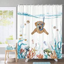 New Fowocu Funny Dog Shower Curtain Set Teal Blue Sea Ocean Waterproof Fabric  Animal Octopus Starfish Turtle Anchor Fish Nautical Bathroom Curtain Dr (Orange, 72''*72'') - Orange 72"W x 72"L (Pack of 1) - View 4