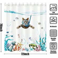 New Fowocu Funny Cat Extra Long Shower Curtain Set Teal Blue Sea Ocean Waterproof Fabric Shower Curtains  Animal Octopus Starfish Turtle Anchor Fish Nautical Bathroom Curtain Dr (Blue, 72''*78'') - 藍色 72 英吋寬 x 78 英吋長(1 包) - 查看 7