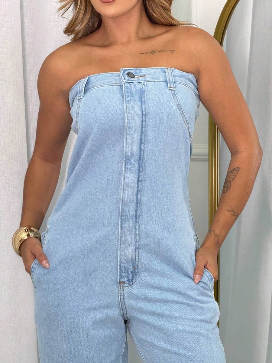 Women's Strapless Denim Jumpsuit Dungarees - 牛仔褲 - 查看 1