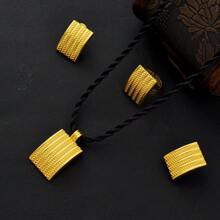 Set de bijuterii de culoare aurie 3 buc, colier cu pandantiv pătrat geometric, cercei inelar, cadou clasic elegant pentru petrecere de nuntă pentru mireasă africană