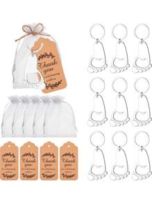 10 Stücke Silber Tatzen-Schlüsselanhänger/Schlüsselringe mit Kordelzugbeutel, Karten & Seilen, geeignet für Hochzeit, Brautparty, Geburtstags-Party Geschenke, Dekoration, Gedenken, Gastgeschenke, Valentinstag, Küchen- & Bar-Zubehör