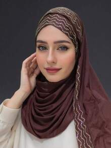1 Piece Women's Hot Diamond Plain Jersey Hijab Shawl Soft Headscarf Arabic Casual Long Scarf Conservative Solid Color Headscarf Suitable For Daily Use For Dress - A - View 18