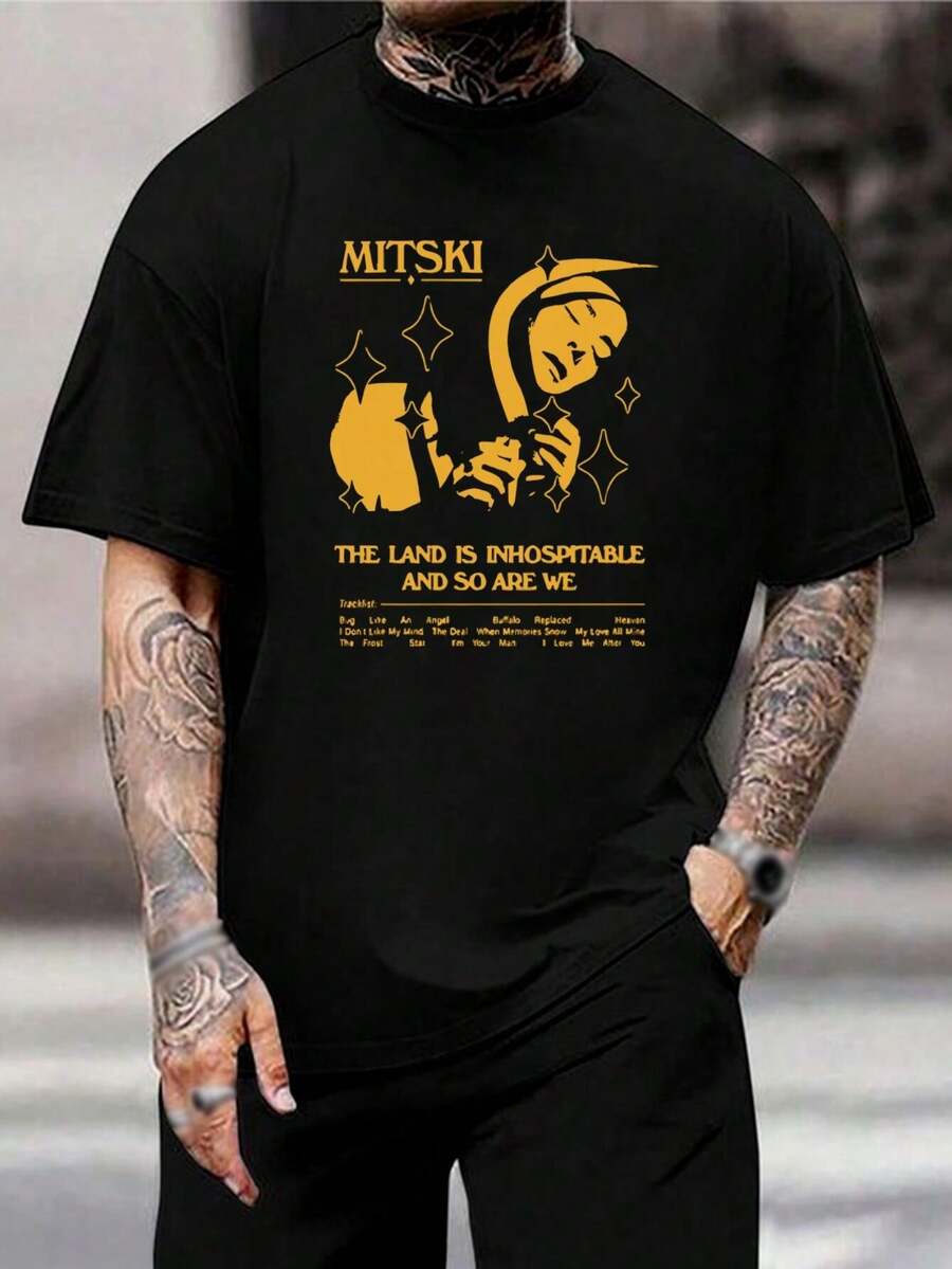Camiseta de concierto de Mitski The Land Is Inhospitable and So Are We - Mercancía de rock independiente - Camiseta informal de manga corta - Moda para hombres y mujeres - Negro - Ver 1