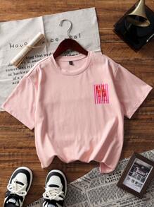 1 pieza Camiseta de manga corta con estampado de langosta tropical para niñas preadolescentes, ropa juvenil para estudiantes, adecuada para jugar en la playa