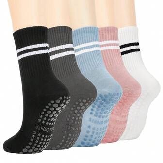 3/5 paires de chaussettes de Pilates antidérapantes, chaussettes de Pilates antidérapantes pour femmes, chaussettes collantes de Pilates, chaussettes de baril de yoga avec adhérence, noir blanc rose sports