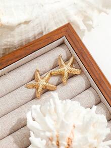 1 Pair Vintage Minimalist Starfish & Beach Theme Earrings, Versatile Fashion Elegant Star Stud Earrings For Women - Gold - View 3