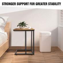 AutoFu C Shaped Industrial End Table Narrow Side Table Rustic Nightstand Small Spaces, Laptop Stand Over Bed, Metal Frame End Table Sofa Coffee Snack Table - Rustic Brown - View 5