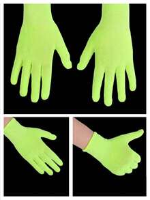 6 件夜光绿色男女通用节日派对服装装饰手套，加厚一次性音乐节夜光男女手套，适用于角色扮演、化妆舞会、酒吧 KTV、周年庆典、单身派对、毕业典礼摄影氛围营造装饰道具小礼物。万圣节 - 彩色 - 查看 7