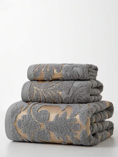 1pc Lightweight Thin Bath Towel, Gray Minimalist Jacquard Floral Pattern, Rectangular 70*140cm For Adults Swimming Bathing, Or 34*74cm Hand Towel, 34*34cm Handkerchief, Quick-Dry Absorbent Soft For Bathroom, Kitchen, Travel, Gifts, Gym, Beach, Hotel, Salon Shower Towels For Beauty Salon, Hotel Sports,Home Essentials, Towel, Skin Care Bath Towel Sheet