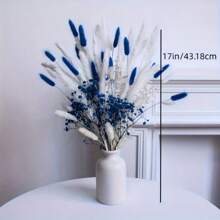 55pcs Classic Artificial Blue Lagurus Tail Grass Bouquet, White Vines Pampas Grass For Wedding, Birthday, Party, Christmas, Thanksgiving Home Decor, Living Room, Office, Farmhouse, Tabletop Flower Arrangement, Holiday Theme Decoration,Fall Decor,Autumn