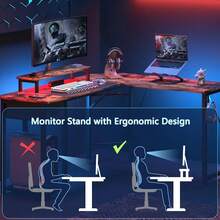 TREETALK Computer Dk, L-Shaped Dk  Large Monitor Stand,Switchable PC Laptop Table Corner Dk  Fabric Drawer And Metal Frame Shelf For Office Home (Rustic Brown) - Bildfarbe - View 5