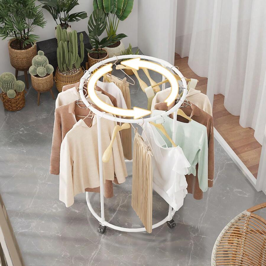 1pc Stainless Steel Round Clothes Hanger - Self-Standing 360 Degree Rotating Clothes Rack With Wheels, Suitable For Home, Retail Stores And Malls, Space-Saving Round Design, No Assembly Required, Drying Rack