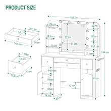 Hzuaneri Dressing Table With Mirror, Vanity Table With Adjustable Brightness, Power Strip, 4 Drawers And 2 Open Cabinets, 5 Jewelry Hooks, Open Compartments, White - White - View 7