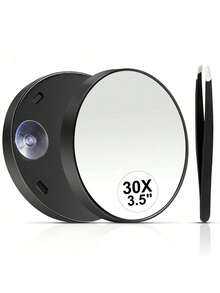 30X Magnifying Mirror,Small Magnifying Mirror With Suction Cup And Tweezers,As Travel Makeup Mirror,Compact Mirror Set For Trimming Eyebrows 3.5 Inch With Tweezers Suitable For Traveling, Climbing, Wilderness,Exquisite Small Mirror For Holiday Gifts For Family And Friends,Makeup,Cheap,Room Decor,Vanity,Travel,Bedroom,Makeup Accessories,Mirror,Vanity Mirror,Mini Mirror,Compact Mirror,Mirror Small,Hand Mirror,Cheap,Stocking Stuffers,Makeup,Makeup Tools,Cheap Stuff,Gifts,Gifts For Women,Christmas Gifts - Black - View 2