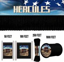 HERCULES Type III Paracord 550 Paracord Rope Parachute Cord, 50' Black Paracord For Survival Paracord, Survival Cord - Black - View 2