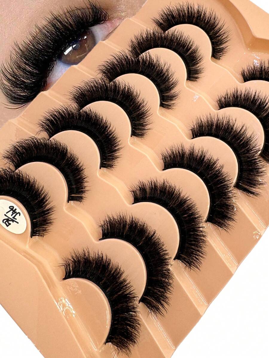 HBZGTLAD 7pcs/Pack Thick & Natural Look False Eyelashes, Includes Cat Eye, Wispy, Flare Styles, Giving Lashes A Fanned Out 3D Fluffy Russian Doll Effect For Natural Extension - Black - View 1