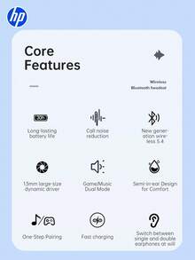 HP 具有优质音质的无线耳塞，5.3 自动配对耳塞，播放时间长达 30 小时，轻巧，带麦克风，兼容 Android，带麦克风的游戏耳机和扬声器，节日礼物情人节礼物，配有收纳袋