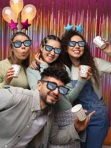 8 件马赛克眼镜，适用于派对、婚礼、像素眼镜和其他有趣场合，夏威夷派对用品（大号） - 黑與白 - 查看 3