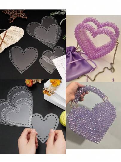 2pcs Acrylic Crochet Hook Bottom Heart Shape Basket Bottom Knitting Board Transparent Front Panels Shaper For DIY Crocheted Handbag, Summer Bag