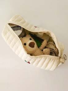 Personalized Large Capacity Custom Embroidery Mommy Bag, Cute Bear Pattern Diaper Bottle Carrier Tote With Stroller Hook For New Moms - Multicolor - View 6