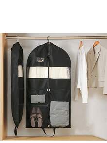 用于旅行和衣柜收纳的西装袋，用于衣服、衬衫、夹克、外套的带角撑板悬挂式服装袋，用于旅行的服装袋，重型悬挂式西装袋，大网眼口袋，用于旅行衣柜衣服收纳的西装袋，带西装袋的旅行服装袋，用于西装、连衣裙、外套衣服防尘罩，加厚无纺布羽绒服收纳袋衣柜悬挂式衣服防尘袋 - 彩色 - 查看 7