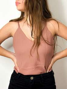 Women's Tank Top With Adjustable Straps Basic Crepe Strappy Top - Rosa Oxidada - Ver 2