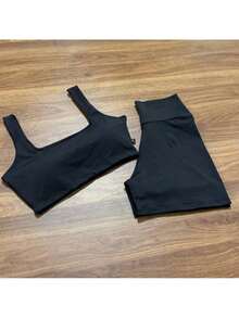 Fitness Short Set With Thick Strap Top - 黑色 - 查看 3