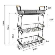 3-Tier Fruit Basket, 3-Tier Fruit And Vegetable Basket With 3 Banana Hooks For Kitchen Counter, Vegetable Counter, Large Capacity Wire Storage Rack, Organizer For Onions, Snacks, Black/White - Black - View 4