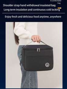 1pc Large Capacity Insulated Lunch Bag, Handheld With Shoulder Strap Thermal Lunch Box Bag, Thick Waterproof Bento Bag, Reusable Aluminum Foil Picnic Cooler Tote, Suitable For Teachers, Students, Office, Picnic, Hiking, Beach - Multicolor - View 5