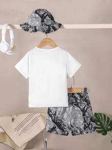 3pcs/Set Young Boys Casual Round Neck Letter & Lion Print Short Sleeve T-Shirt And Cargo Shorts Set, Suitable For Summer Casual Outdoor