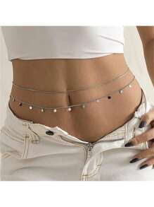 1 Set Of Fashionable Round Bead Chain Double-Layer Women's Waist Chain Body Chain Belly Chain Waist Accessories