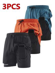 3pcs/Set Men's Quick Dry Sports Shorts, Running Training Fitness 2 In 1 Shorts, Summer - Blue - View 7